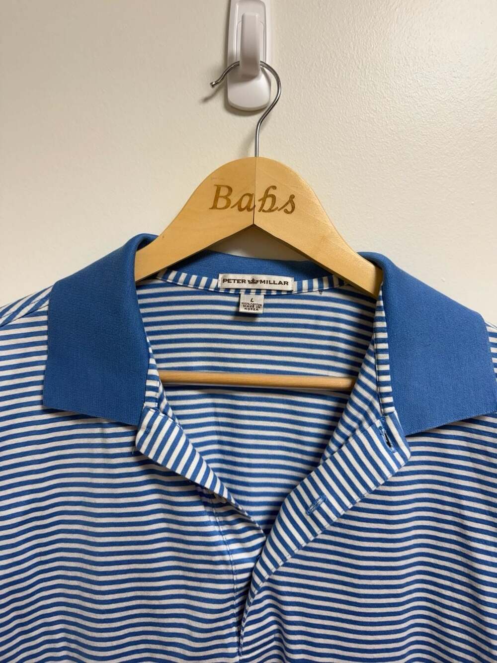 Peter Millar Striped Polo Size L Blue White Short Sleeve Golf
